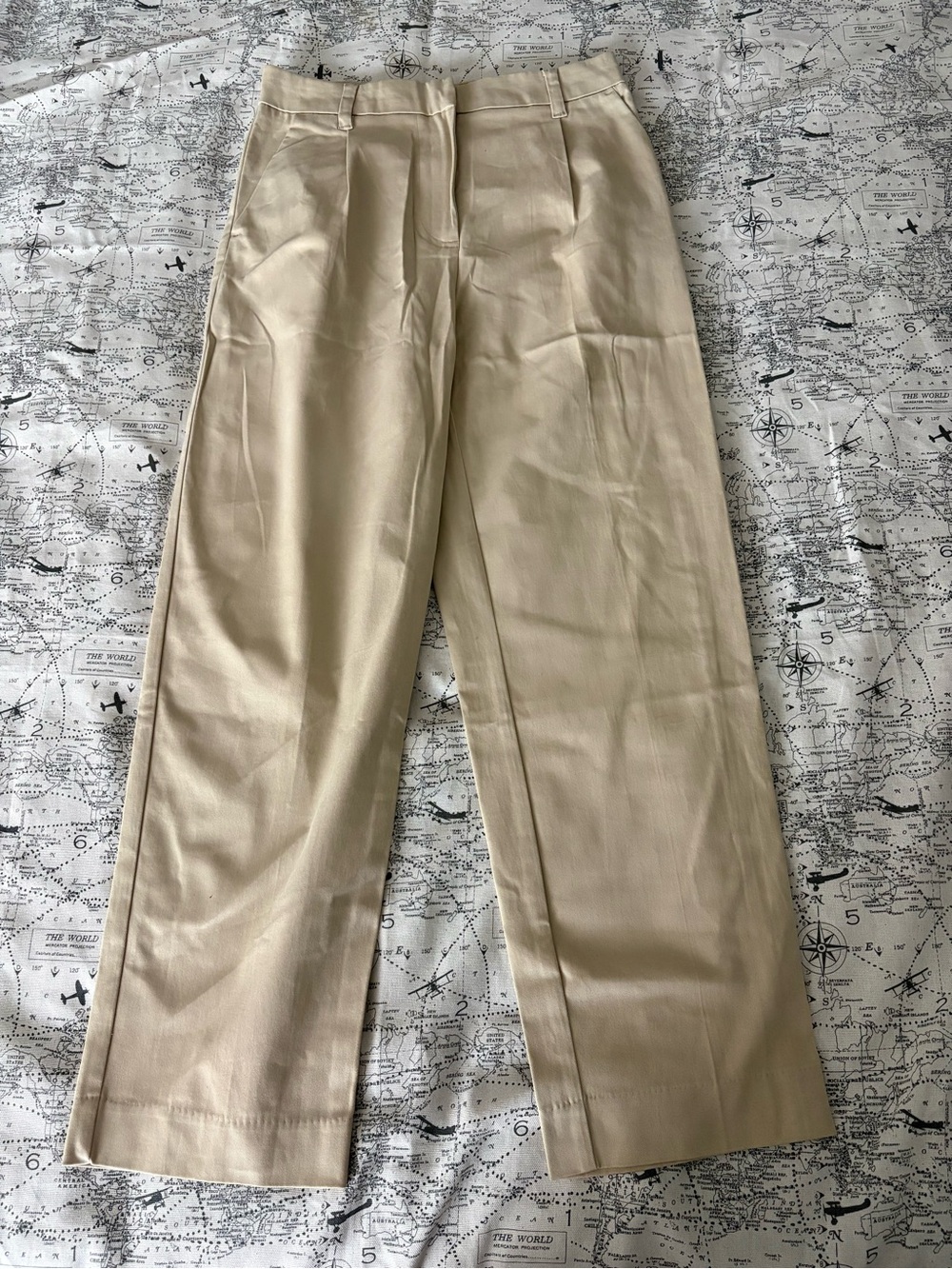 Primark Beige Straight-Leg Pleated Chino Pants